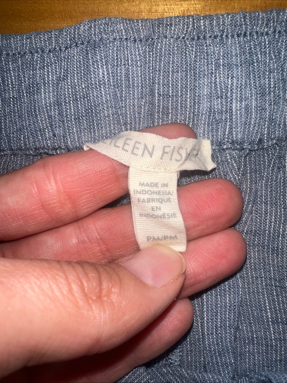 Eileen Fisher Organic Linen Delave Wide Leg Crop Pants Blue Pull On P/M Petite - Picture 3 of 7
